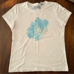 Liz Claiborne womens short sleeve ivory t shirt blue watercolor flower Small